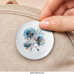 Blue Poppy Pinback Button, Floral Button Badge, Flower Art Pin, Botanical Pin, Cute Button Pin, Trendy Pin Button, Gift for Her, Aesthetic - Tawshia
