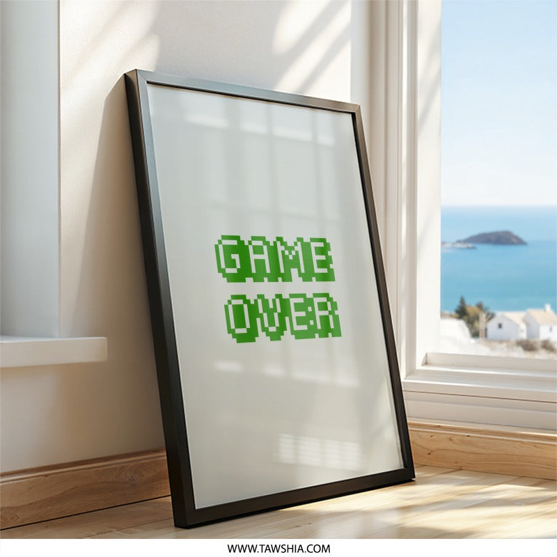 Game Over Wall Art, Pixel Art Print, Retro Gaming Decor, 8 bit Art, Gamer Gift, Geeky Wall Decor, Video Game Art Print - Tawshia