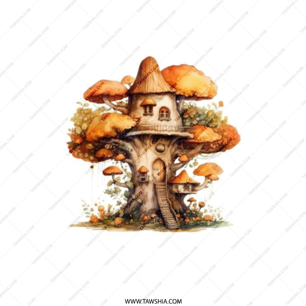 Mushroom Tree House Pocket Mirror, Fantasy Art, Cute Compact Mirror, Gift for Her, Unique Travel Mirror, Whimsical Pocket Mirror - Tawshia