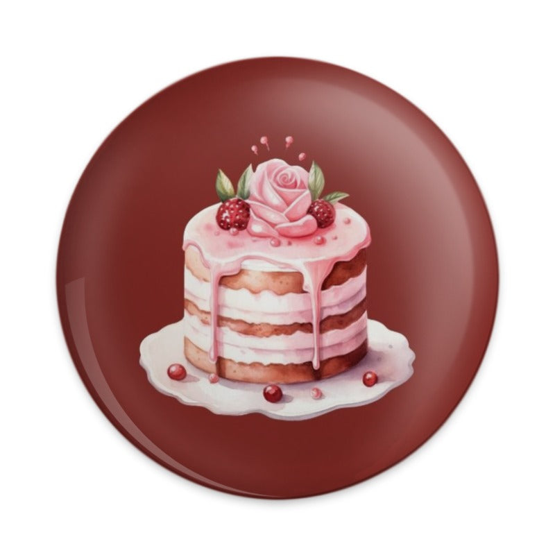 Pink Cake Pinback Button, Rose Cake Button, Dessert Button, Cute Food Pin, Baker Gift, Sweet Treat Button, Whimsical Style Pinback Button - Tawshia