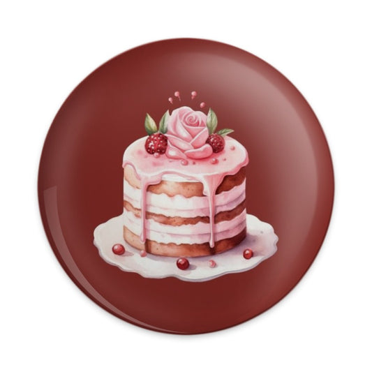 Pink Cake Pinback Button, Rose Cake Button, Dessert Button, Cute Food Pin, Baker Gift, Sweet Treat Button, Whimsical Style Pinback Button - Tawshia