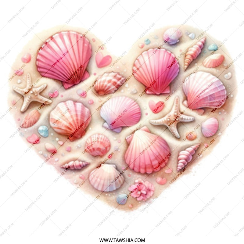 Seashell Heart Mug, Beach Lover Gift, Coastal Decor, Ocean Theme Mug, Pink Seashells Coffee Mug - Tawshia