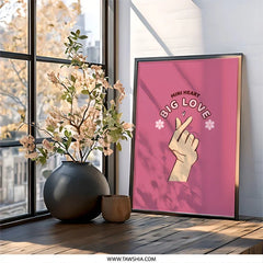 Mini Heart Big Love Wall Art, K Pop Art, Heart Gesture Print, Pink Wall Decor, Trendy Wall Art - Tawshia
