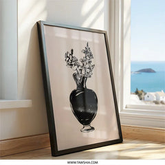 Black Vase Wall Art, Flower Sketch Print, Minimalist Home Decor, Floral Drawing, Botanical Art, Modern Wall Decor, Aesthetic Art Print - Tawshia