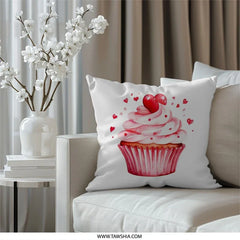 Cupcake Heart Pillow, Sweet Treat Cushion, Valentine's Day Home Decor, Romantic Pillow, Dessert Lover Gift, Whimsical Pillow, Cute Pillow - Tawshia