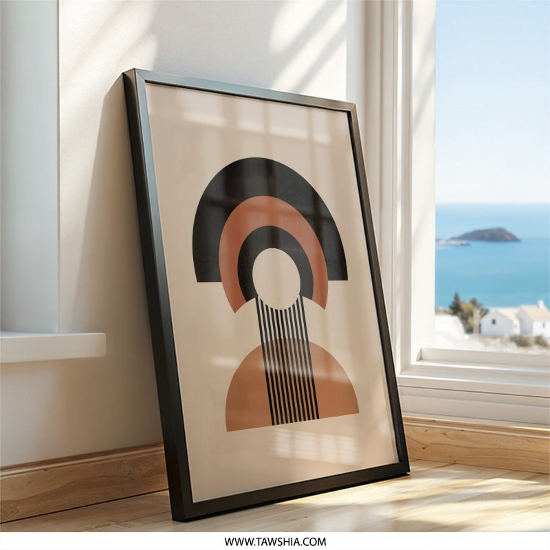 Geometric Wall Art, Abstract Art Print, Minimalist Design, Modern Home Decor, Arches and Lines, Beige Black and Brown, Wall Decor - Tawshia
