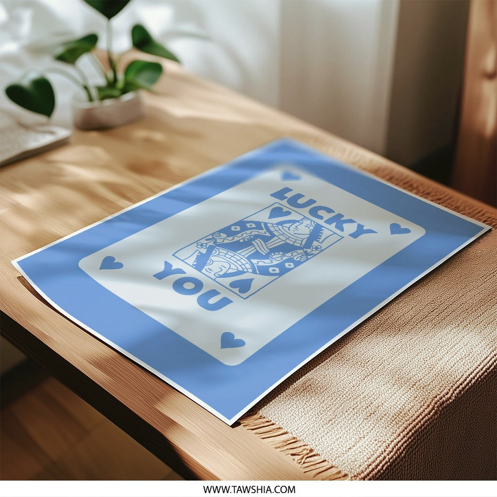 Lucky You Queen of Hearts Photographic Print, Blue Card Game Art, Modern Wall Decor, Quirky Gift Idea, Unique Etsy Art - Tawshia