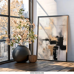 Abstract Wall Art, Modern Art Print, Black Beige Gold Art, Minimalist Decor, Contemporary Wall Decor, Living Room Art, Neutral Tones - Tawshia