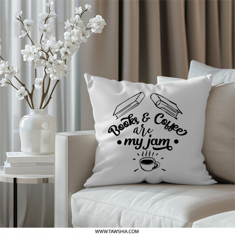 Books and Coffee Pillow, Reader Gift, Book Lover Decor, Coffee Lover Pillow, Reading Nook Decor, Cozy Home Pillow, Gift Idea - Tawshia
