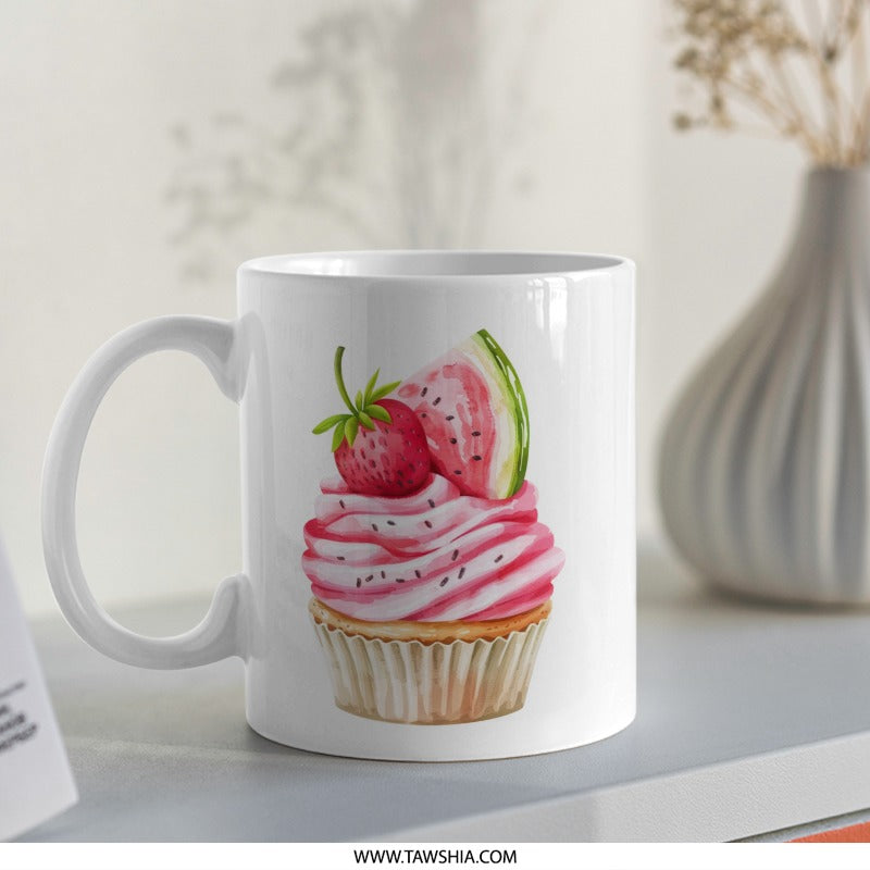 Watermelon Cupcake Mug, Cute Dessert Mug, Foodie Gift, Funny Cupcake Mug, Unique Mug Design, Sweet Treat Mug, Novelty Mug, Kitchen Decor - Tawshia