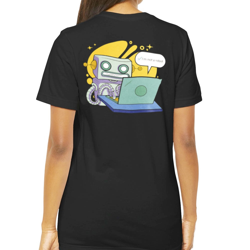 Fun Cartoon Robot with Laptop Design TShirt product