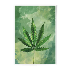 Cannabis Photographic Print, Watercolor Marijuana Leaf Art Print, Green Botanical Wall Decor, Weed Plant Poster, Herbal Art Prints - Tawshia