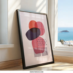Abstract Shapes Wall Art, Modern Geometric Print, Contemporary Art Poster, Minimalist Wall Decor, Pink Orange Purple Wall Art - Tawshia