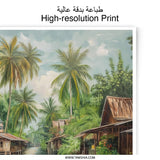 Tropical Canal Photographic Print, Thailand Boat Art, River Houses Decor, Exotic Travel Photo, Southeast Asia Scenery - Tawshia