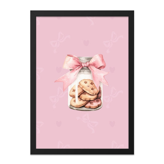 Cookie Jar Wall Art, Pink Bow Decor, Watercolor Print, Whimsical Kitchen Art, Food Illustration, Cute Wall Decor, Baking Art - Tawshia
