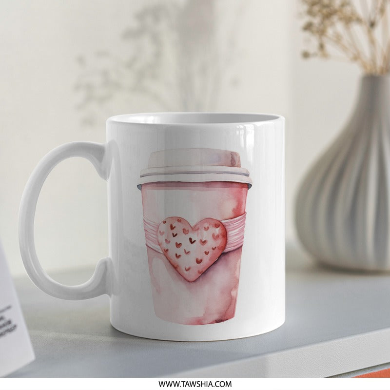 Watercolor Heart Mug, Valentines Mug, Coffee Lover Gift, Cute Mug, Love Mug, Unique Mug, Gift for Her, Romantic Gift, Mug for Boyfriend - Tawshia
