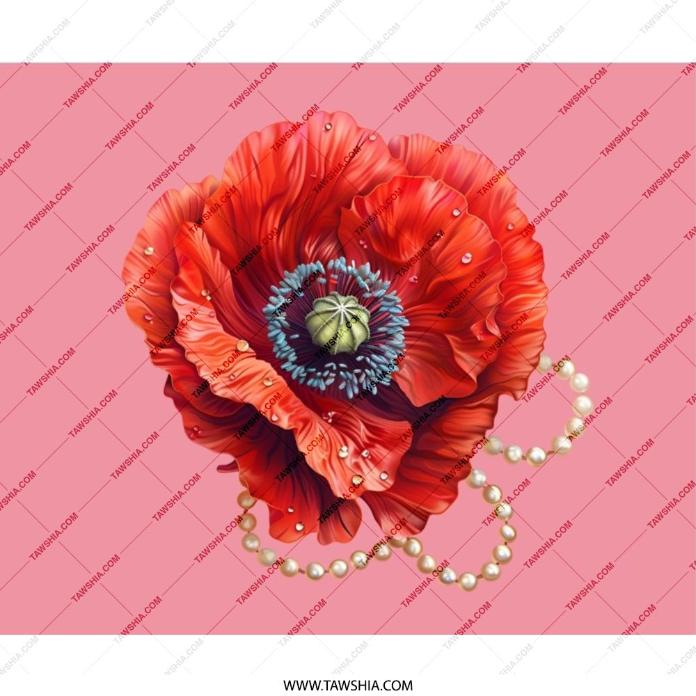 Red Poppy Mouse Pad, Floral Desk Accessory, Flower Art, Pearl Jewelry, Unique Computer Gift, Modern Office Decor, Elegant Desk Pad - Tawshia