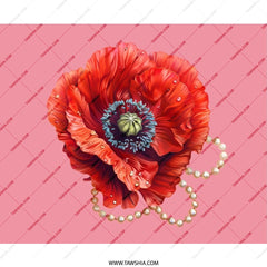 Red Poppy Mouse Pad, Floral Desk Accessory, Flower Art, Pearl Jewelry, Unique Computer Gift, Modern Office Decor, Elegant Desk Pad - Tawshia