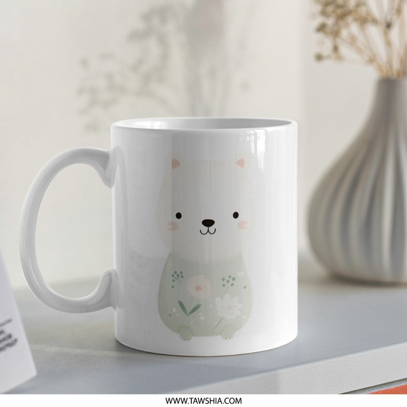Cute Bear Mug, Floral Bear Coffee Mug, Animal Lover Gift, Kawaii Mug, Gift For Her, Novelty Mugs, Decorative Mug - Tawshia