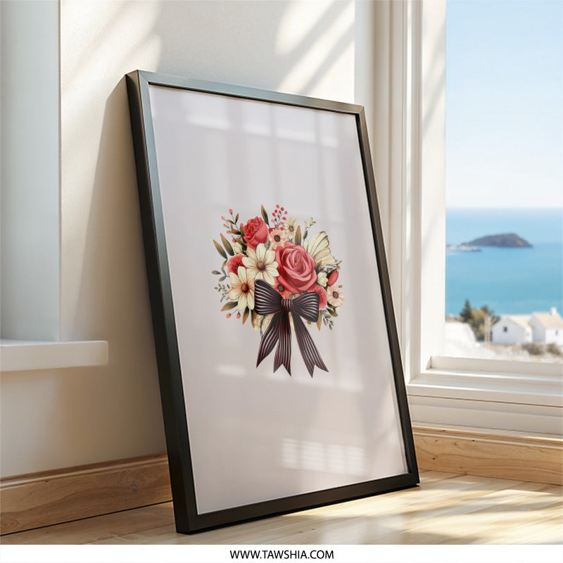 Floral Bouquet Wall Art, Rose Daisy Print, Flower Arrangement Picture, Elegant Home Decor, Gift for Her, Living Room Art - Tawshia
