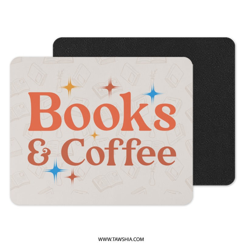 Books and Coffee Mouse Pad, Retro Design, Reader Gift, Book Lover Gift, Coffee Lover Gift, Cute Office Decor, Desk Accessories - Tawshia