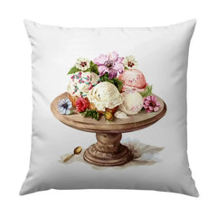 Ice Cream Pillow, Dessert Decor, Floral Design Pillow, Foodie Gift, Sweet Treat Art, Kitchen Decor Pillow, Decorative Throw Pillow - Tawshia