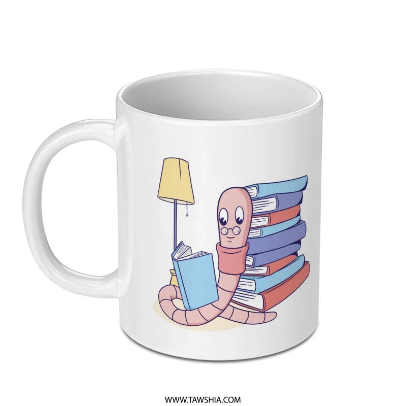 Worm Reading Books Illustration on White Mug product