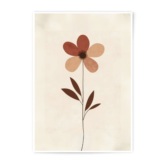 Minimalist Floral Photographic Print, Beige Flower Art, Modern Botanical Wall Decor, Earth Tone Artwork, Simple Plant Illustration - Tawshia