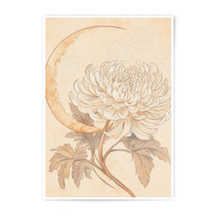 Chrysanthemum Photographic Print, Moon Art Print, Floral Wall Decor, Beige Art, Celestial Home Decor, Flower Print, Botanical Illustration - Tawshia
