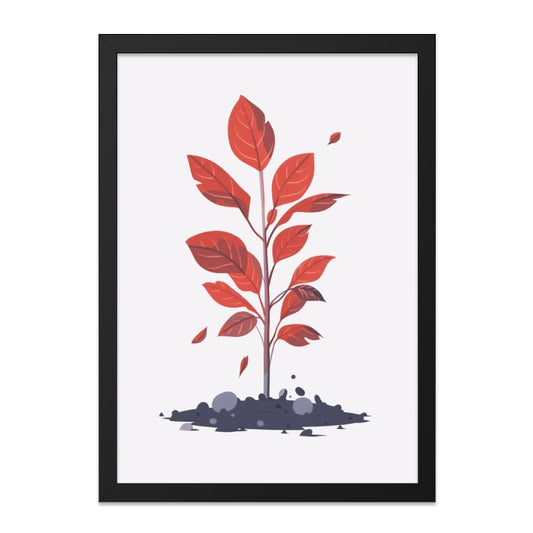 Sprout Wall Art, Minimalist Plant Print, Red Leaf Poster, Modern Home Decor, Growing Seedling Artwork, Framed Wall Decor - Tawshia