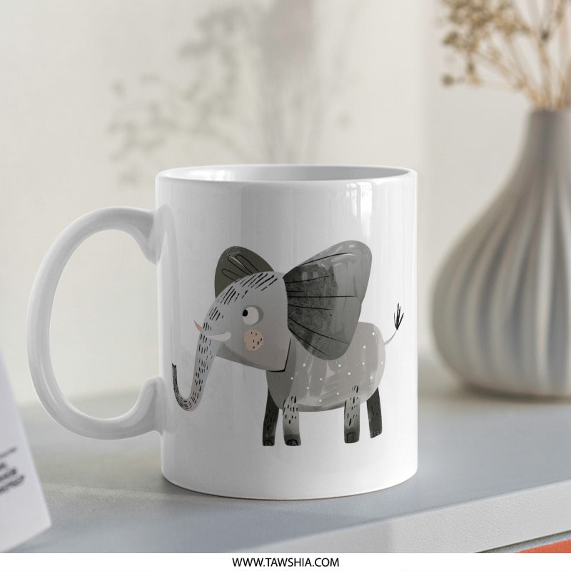 Elephant Mug, Cute Animal Mug, Coffee Mug, Tea Mug, Adorable Elephant Design, Gift Idea, Unique Mug, Cartoon Elephant Mug, Kids Mug - Tawshia