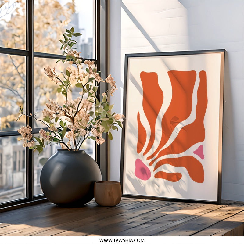 Abstract Wall Art Print, Modern Geometric Poster, Orange Pink Shapes, Contemporary Wall Decor, Stylish Home Art, Minimalist Art Print - Tawshia