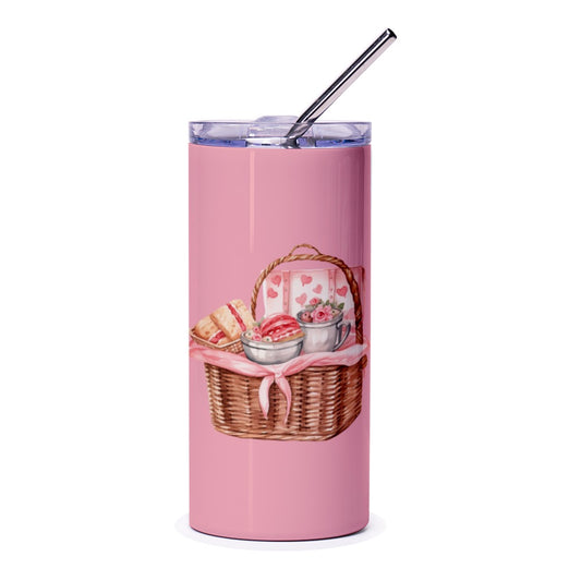 Picnic Basket Tumbler, Food Tumbler, Watercolor Tumbler, Gift for Friend, Tumbler with Straw, Valentines Day Tumbler, Drinkware Tumbler - Tawshia