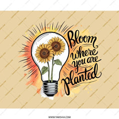 Bloom Where You Are Planted Mouse Pad, Sunflower Lightbulb, Inspirational Quote, Desk Decor, Office Gift - Tawshia