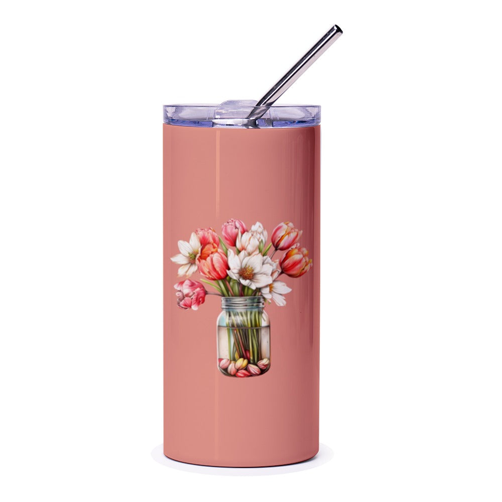 Floral Tumbler, Tulip Tumbler, Flower Tumbler, Bouquet Tumbler, Mason Jar Tumbler, Aesthetic Tumbler, Gift For Her, Spring Tumbler - Tawshia