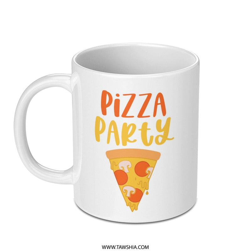 Pizza Party Mug, Foodie Gift, Fun Novelty Cup, Pizza Lover Present, Cute Graphic Design, Office Coffee Mug, Unique Gift Idea - Tawshia
