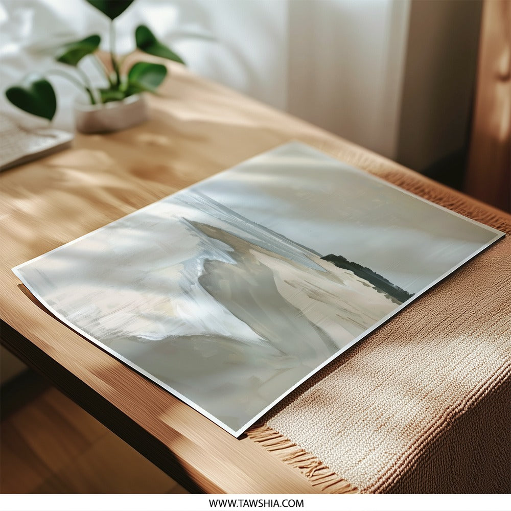 Coastal Photographic Print, Beach Wall Art, Neutral Toned Seascape, Serene Ocean View, Minimalist Beach Decor - Tawshia