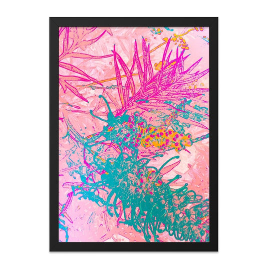 Abstract Banksia Wall Art, Vivid Botanical Print, Pink and Teal Home Decor, Modern Floral Artwork, Australian Native Plant Art - Tawshia