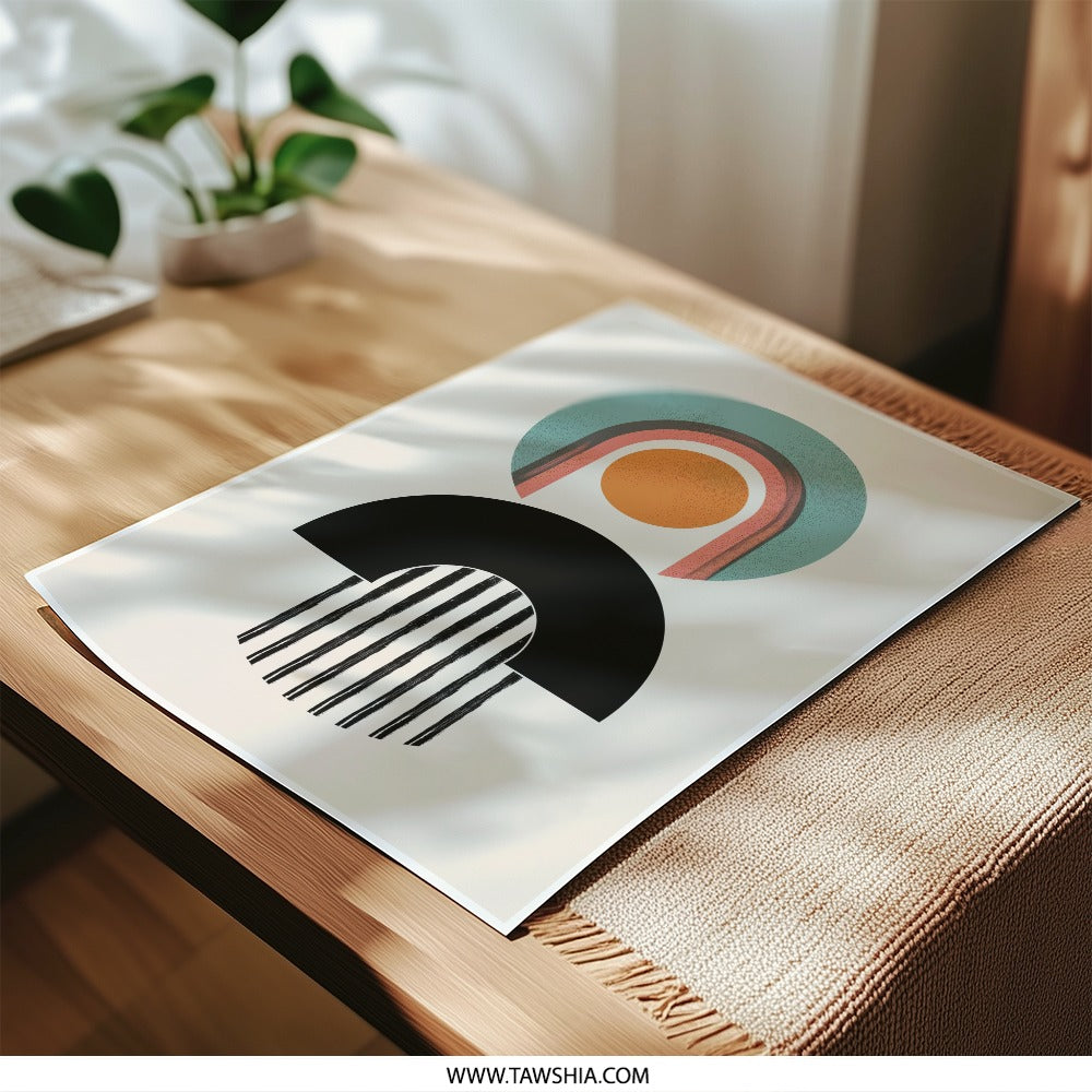 Abstract Geometric Art Photographic Print, Minimalist Shapes Wall Decor, Modern Circle Arch Poster, Home Office Artwork, Contemporary Design - Tawshia