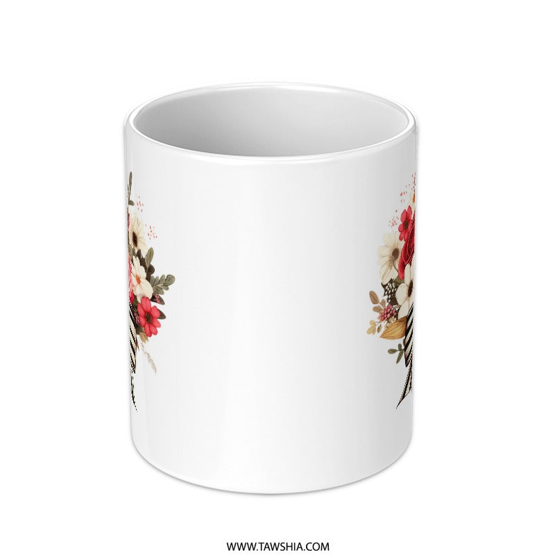 Floral Bouquet Mug, Rose Flower Coffee Cup, Striped Bow Mug, Gift Idea, Pretty Tea Mug, Special Occasion Cup, Trendy Mug - Tawshia