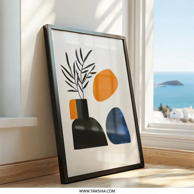 Abstract Still Life Wall Art, Modern Art Print, Botanical Art, Home Decor, Scandinavian Art, Minimalist Decor, Orange Blue Decor - Tawshia