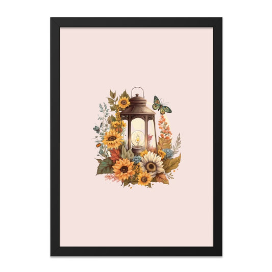Lantern Wall Art, Sunflower Print, Butterfly Decor, Floral Art Print, Rustic Wall Hanging, Home Decor, Warm Light Art, Nature Inspired - Tawshia