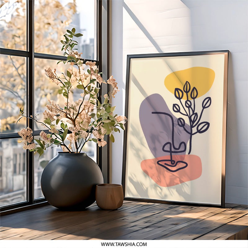 Abstract Face Wall Art, Minimalist Print, Line Art Poster, Botanical Decor, Modern Art Print, Living Room Decor, Home Decor, Artwork - Tawshia