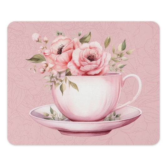 Tea Cup MousePad, Floral Mouse Pad, Pink Flowers Mousepad, Feminine Desk Decor, Girly Office Accessories, Cute Mousepad Gift Idea - Tawshia