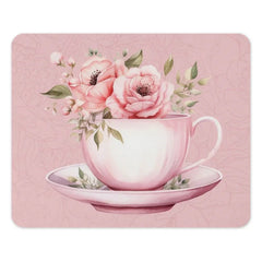 Tea Cup MousePad, Floral Mouse Pad, Pink Flowers Mousepad, Feminine Desk Decor, Girly Office Accessories, Cute Mousepad Gift Idea - Tawshia