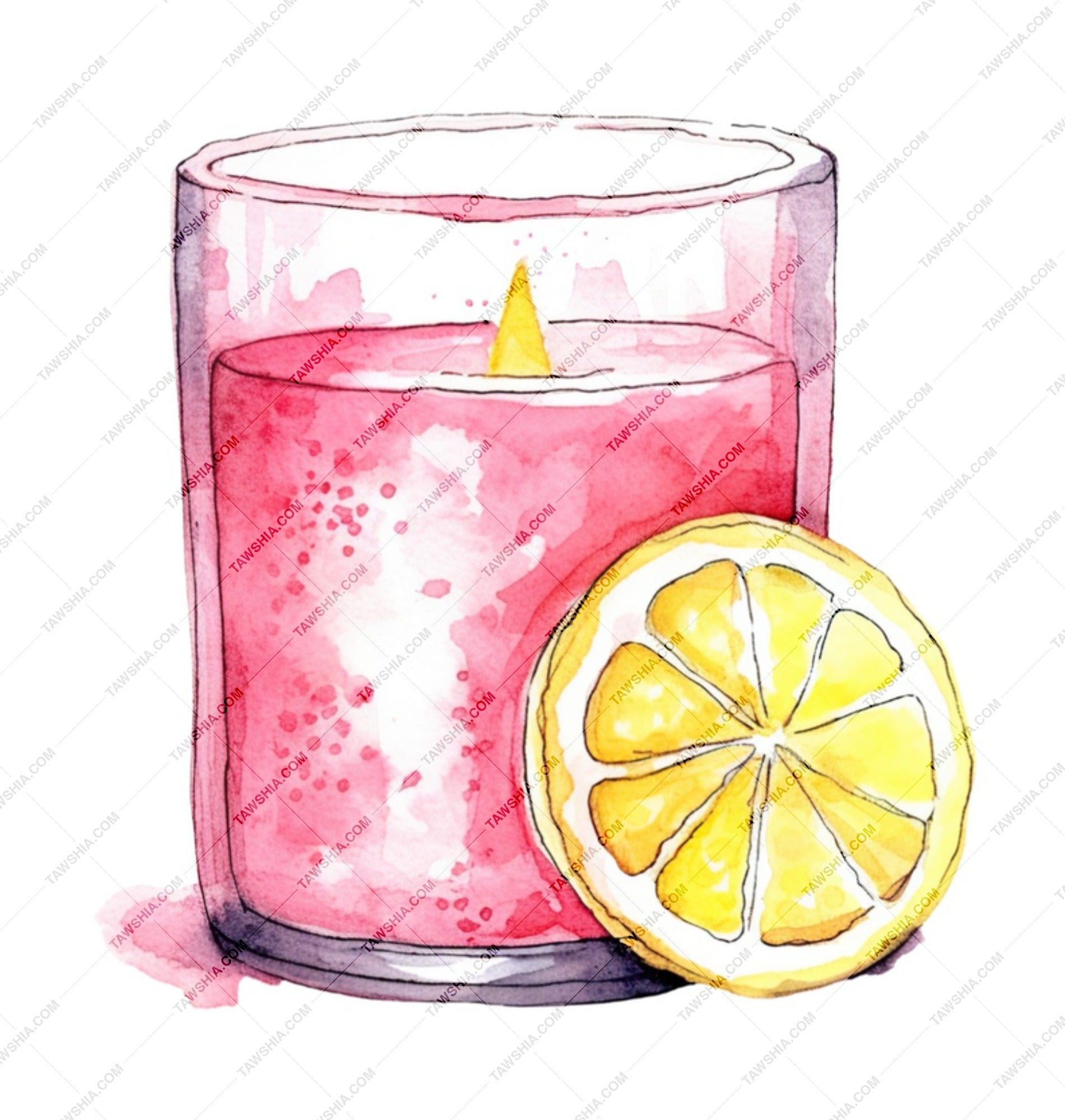 Pink Candle Mug, Lemon Slice, Watercolor Mug, Cute Coffee Mug, Tea Cup, Aesthetic Drinkware, Unique Mug Gift, Colorful Mug, Pretty Mug - Tawshia