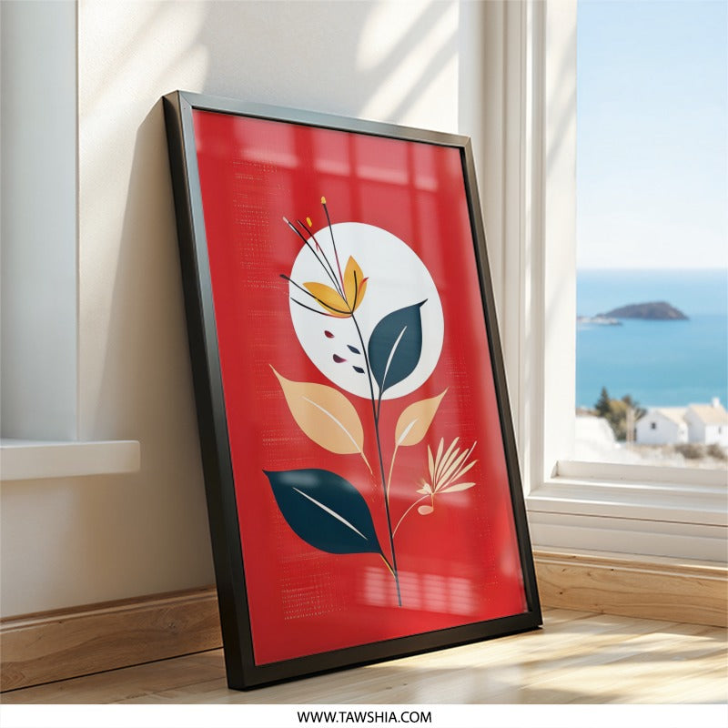 Abstract Floral Wall Art, Red Botanical Print, Modern Art Poster, Flower Wall Decor, Home Decor Art, Contemporary Wall Art (138 characters) - Tawshia