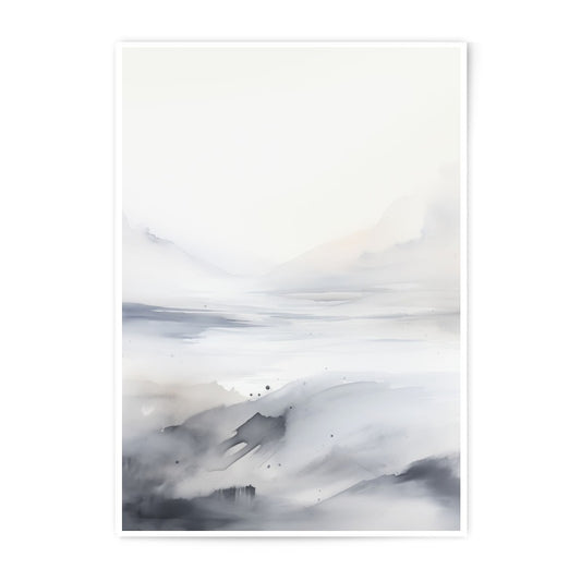 Watercolor Landscape Photographic Print, Abstract Mountain Art, Grey and White Home Decor, Minimalist Wall Art, Serene Scenery Photo - Tawshia