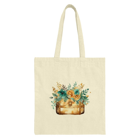 Floral Suitcase Tote Bag, Aesthetic Tote, Travel Bag, Stylish Canvas Bag, Flower Tote Bag, Unique Design Tote, Everyday Bag, Gift Idea - Tawshia