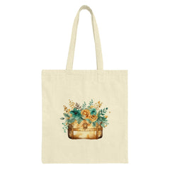 Floral Suitcase Tote Bag, Aesthetic Tote, Travel Bag, Stylish Canvas Bag, Flower Tote Bag, Unique Design Tote, Everyday Bag, Gift Idea - Tawshia